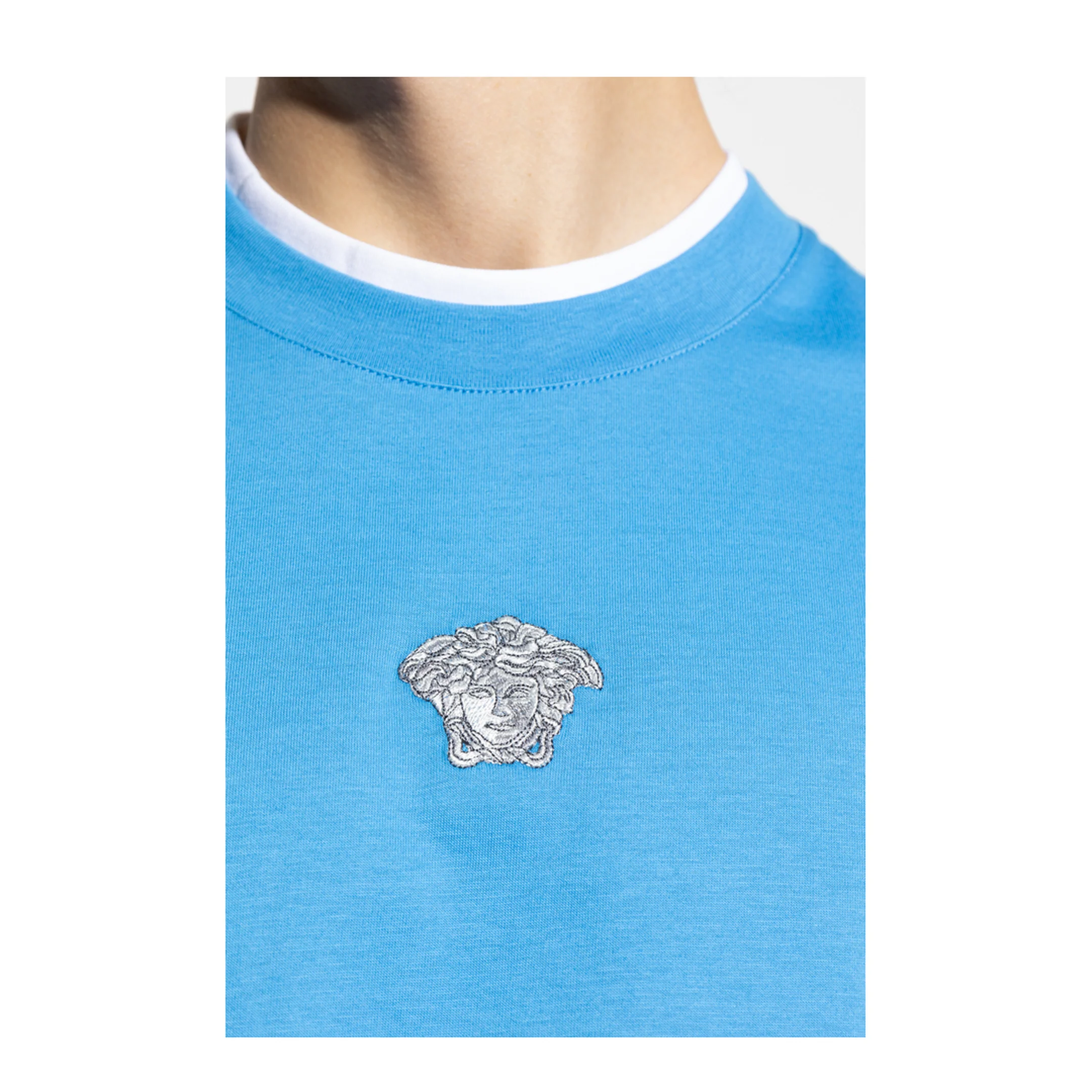 Embroidered Medusa Boxy T-Shirt Blue - Image 4