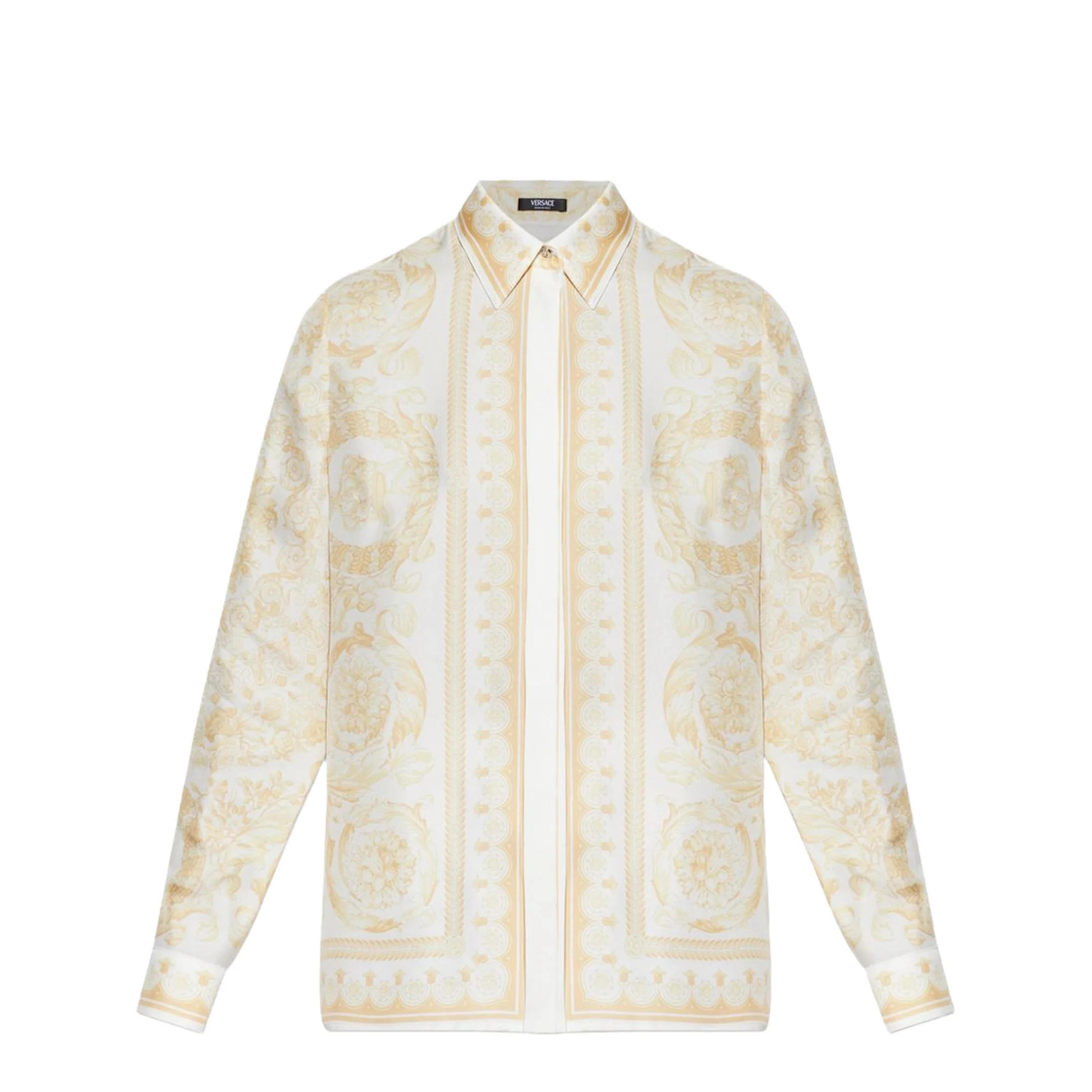 Barocco Print Silk Shirt Gold - Image 5