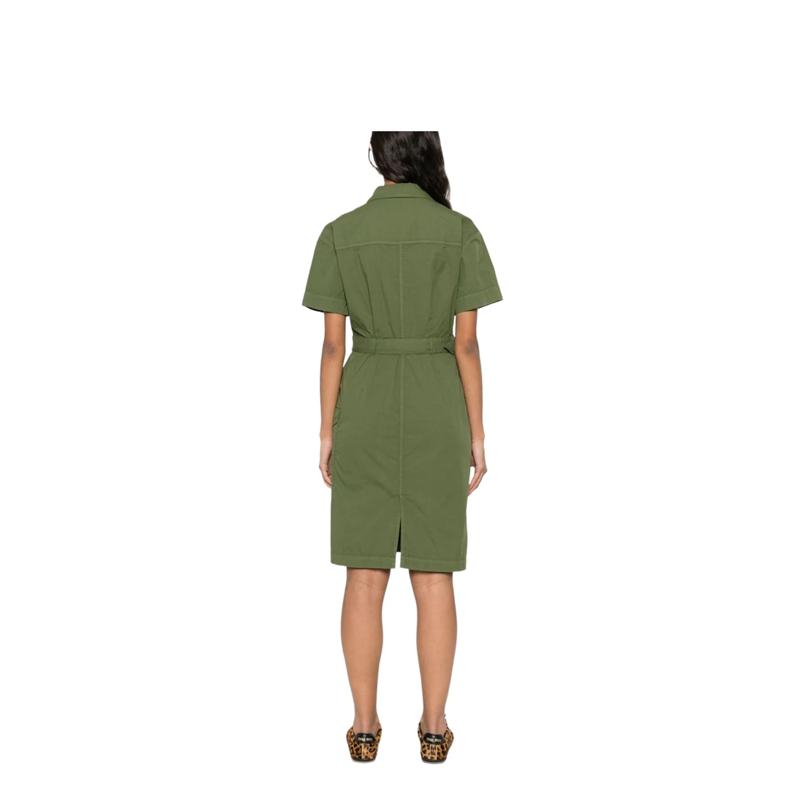 Cotton Shirt Dress in Green - Image 4