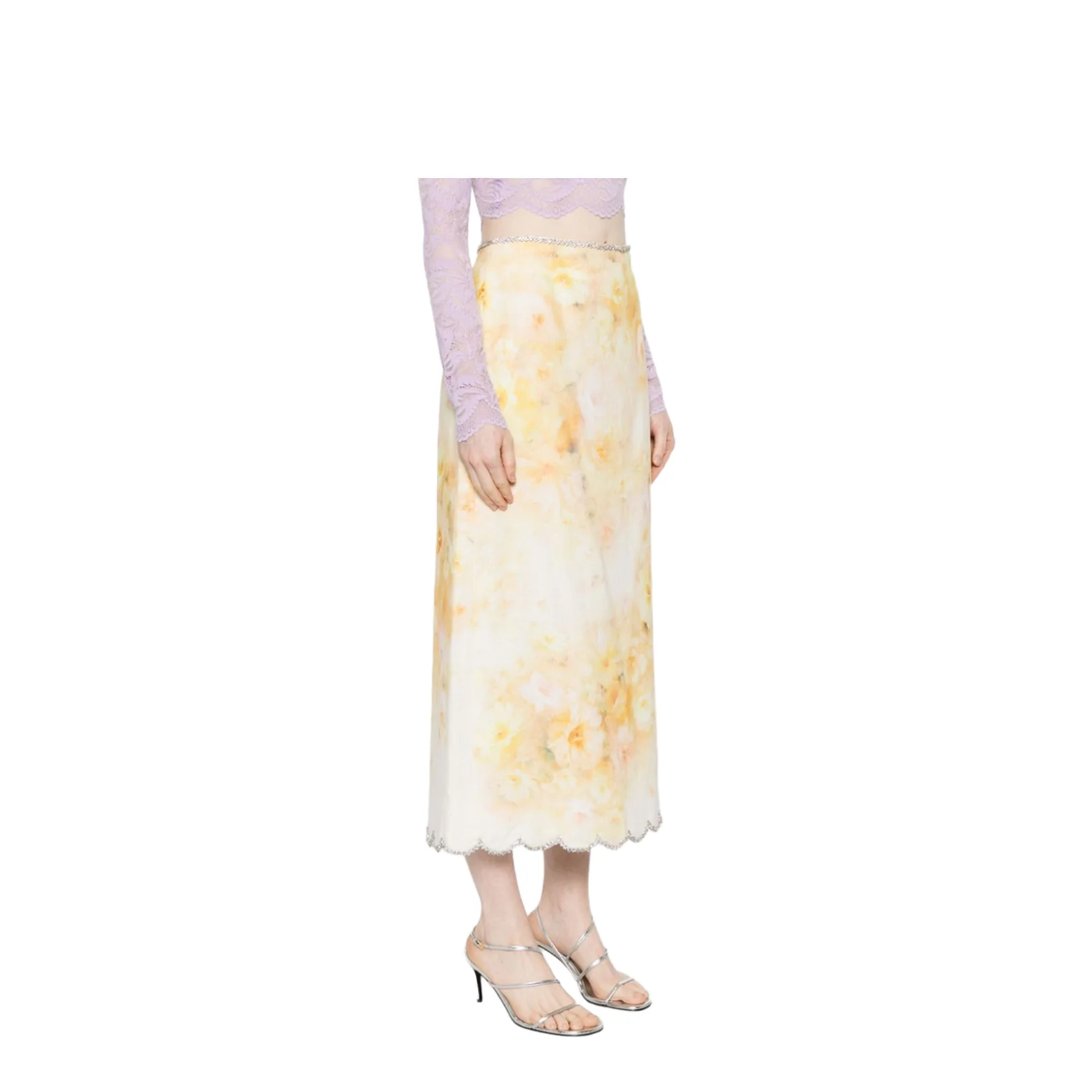 Floral Print Linen Midi Skirt - Image 5