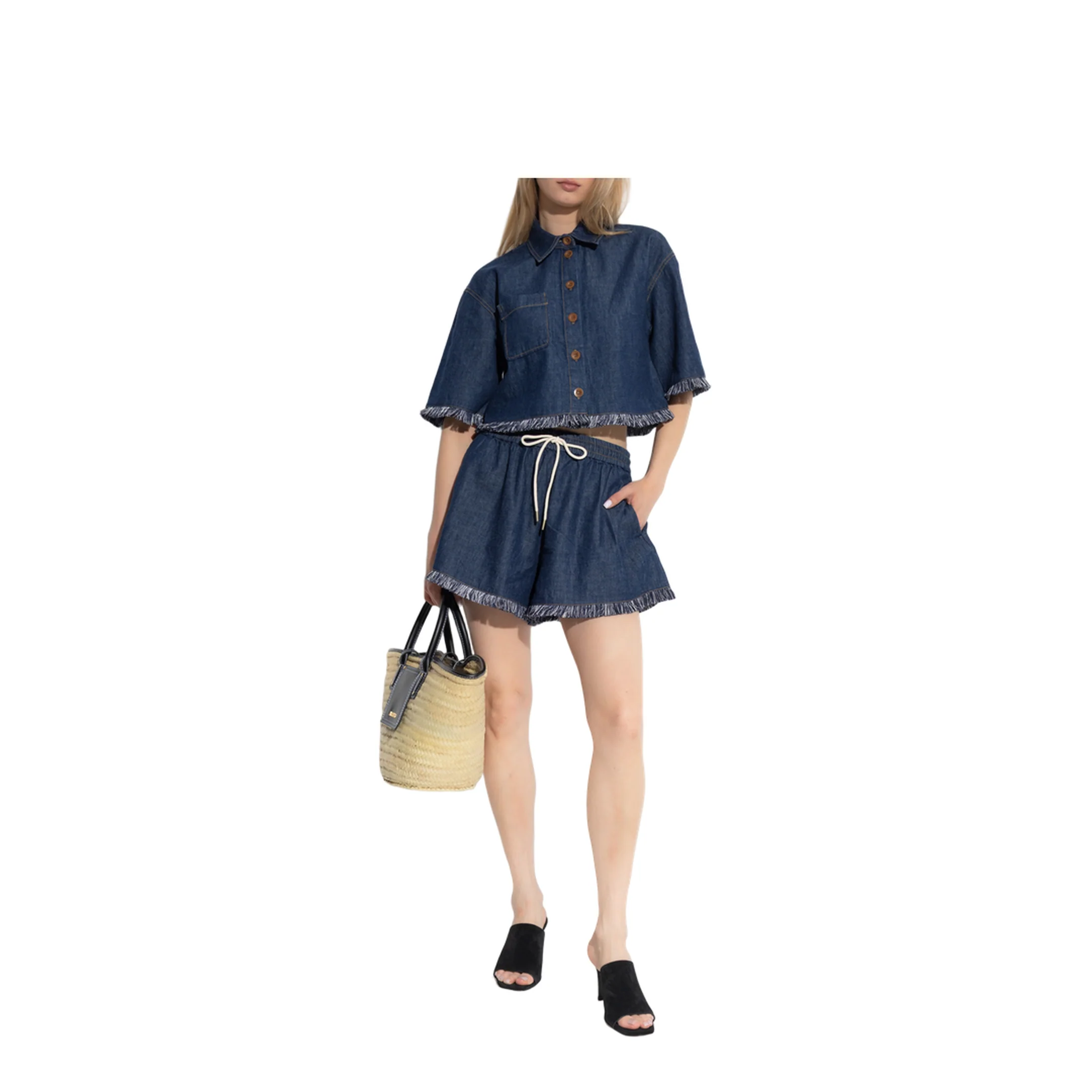 Denim Shorts with Fringes - Image 2