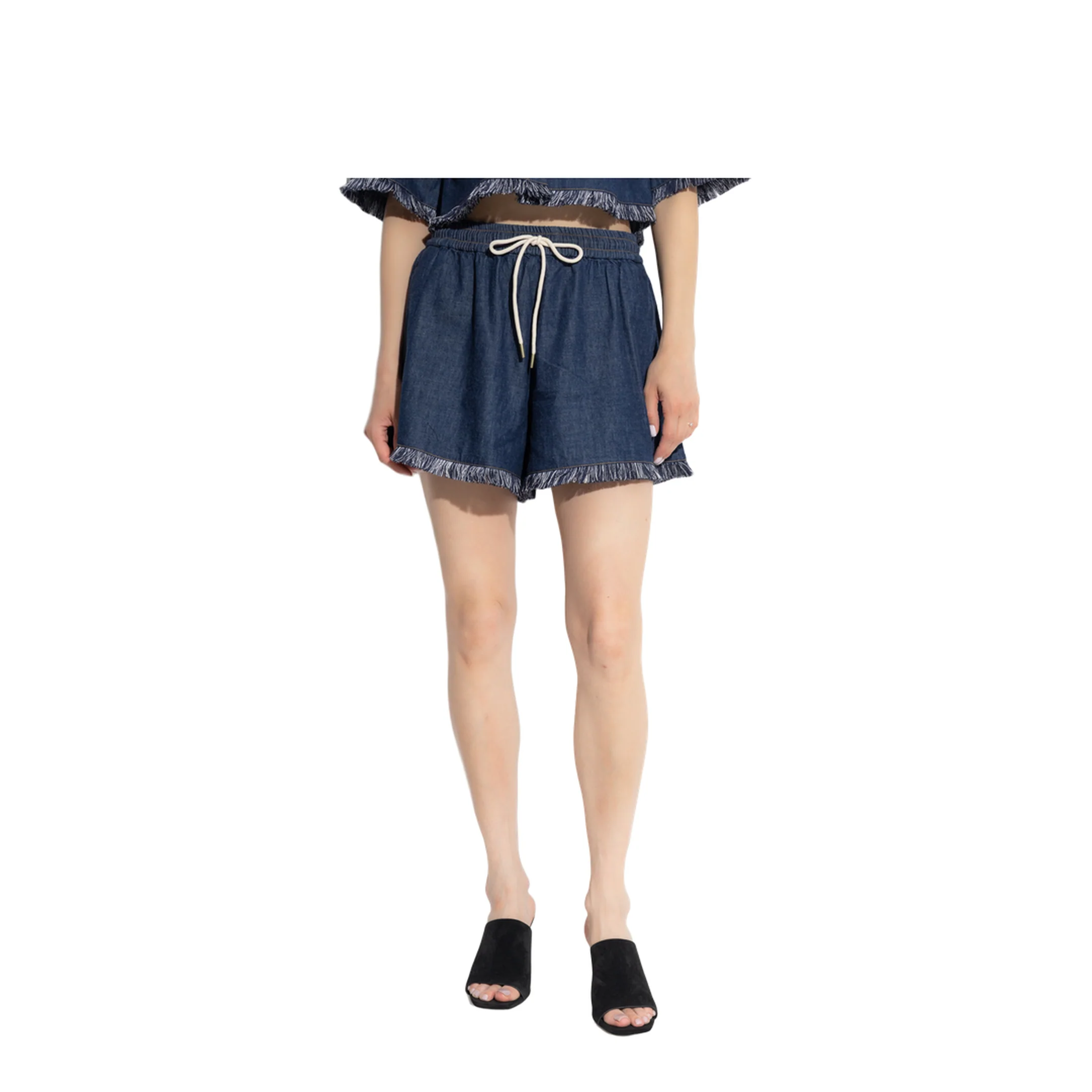 Denim Shorts with Fringes - Image 3