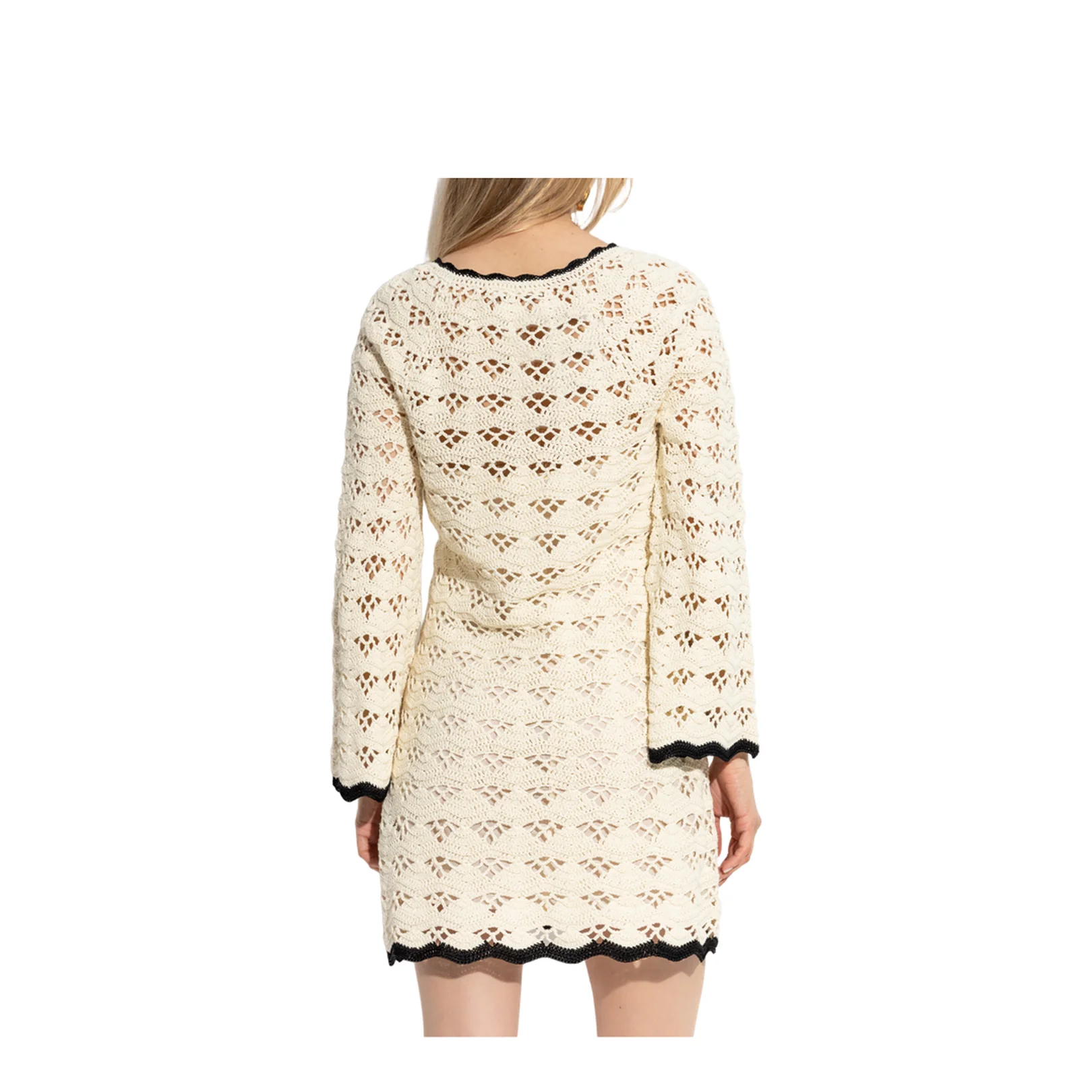 Dress with Round Neckline Cream Openwork Knit - Image 4