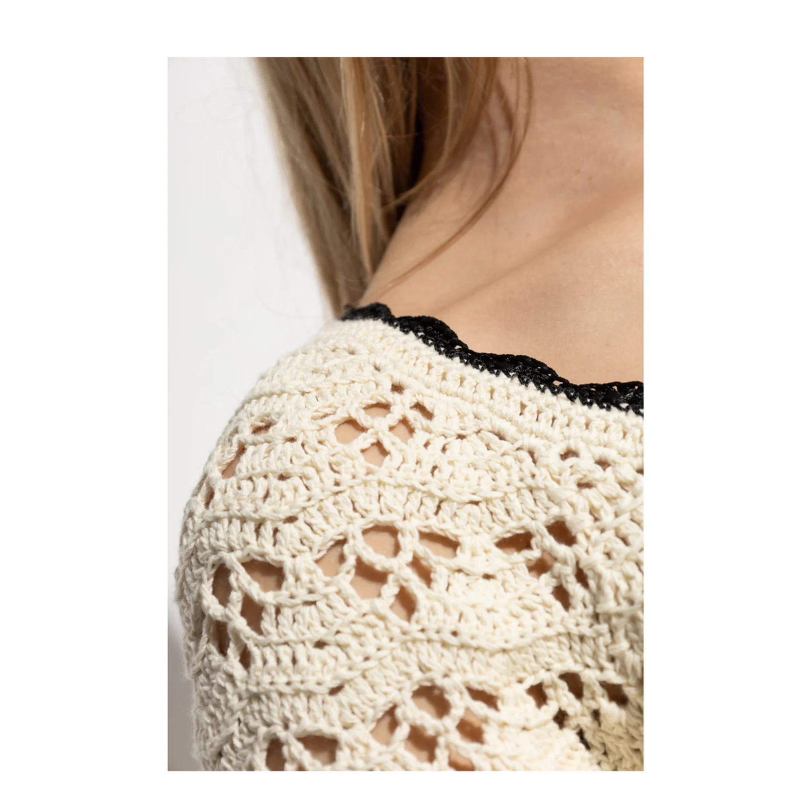 Dress with Round Neckline Cream Openwork Knit - Image 5