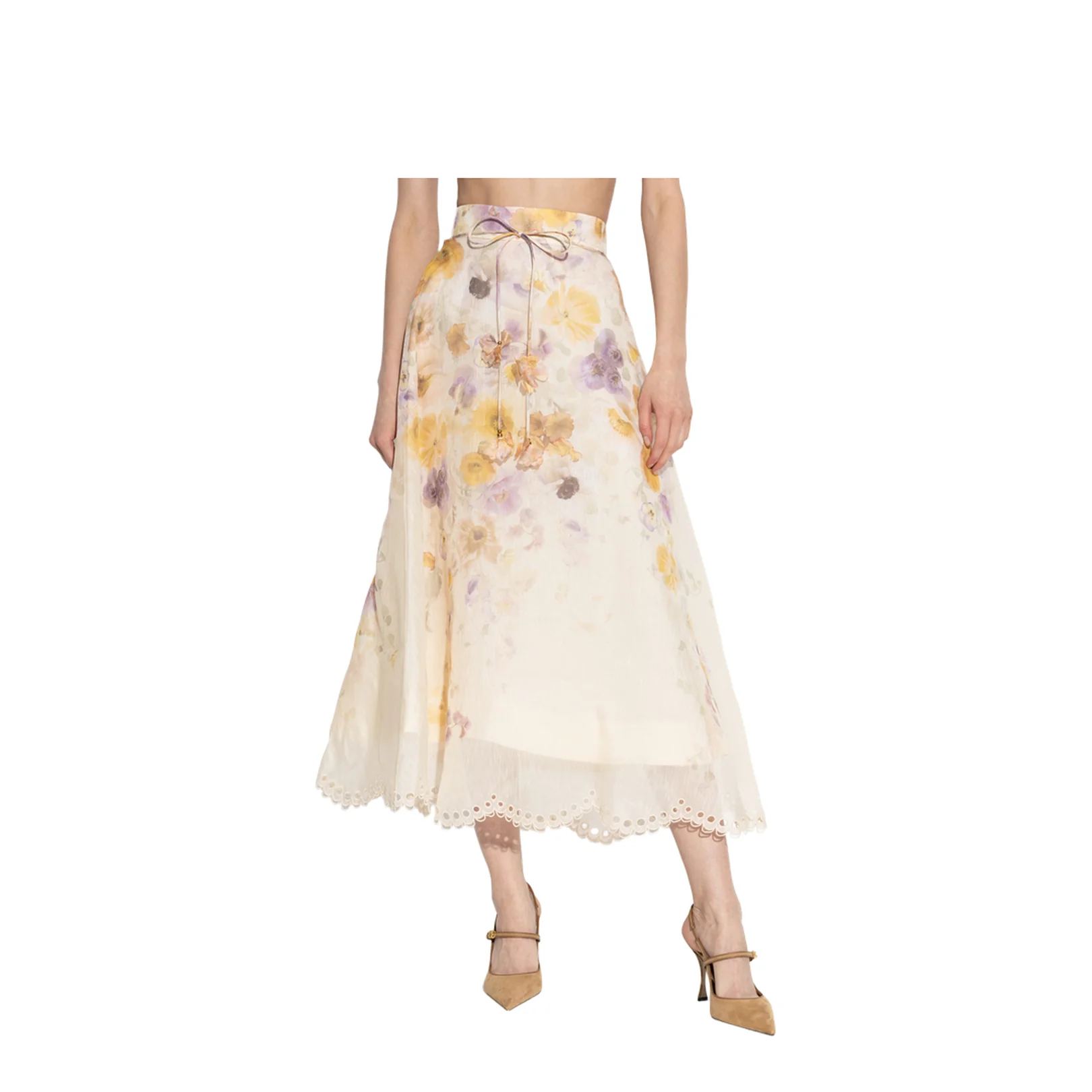 Embroidered Midi Skirt Floral Motif Pastel - Image 3