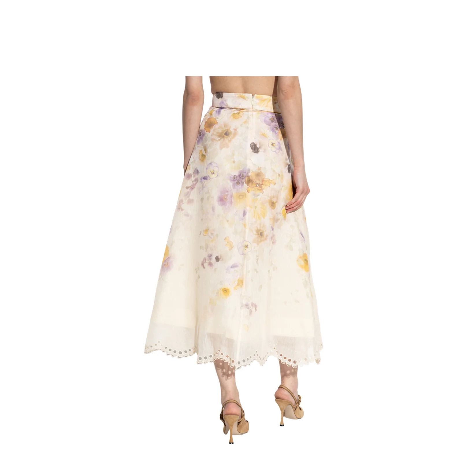 Embroidered Midi Skirt Floral Motif Pastel - Image 4