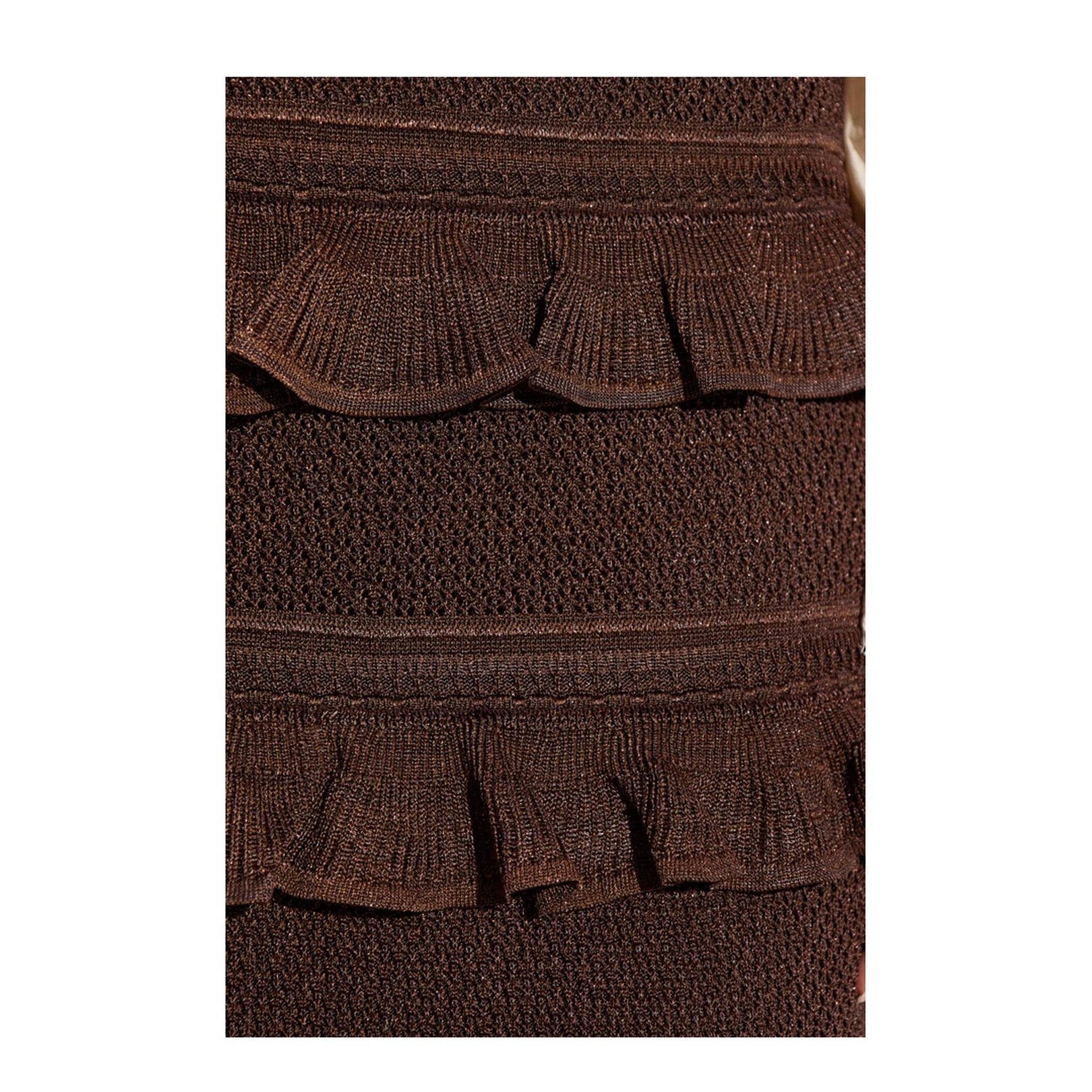 Hypnotic Lace Frill Metallic Knit Midi Skirt Brown - Image 5