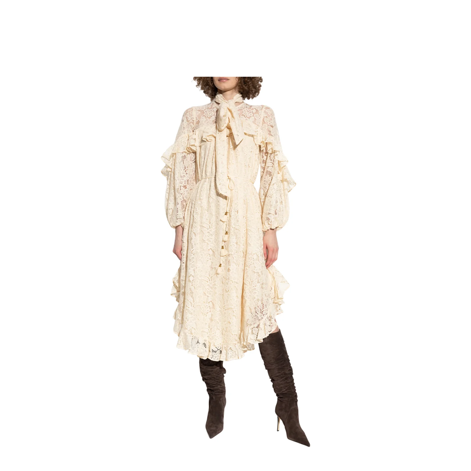 Lace Flutter Dress Cream - Image 3