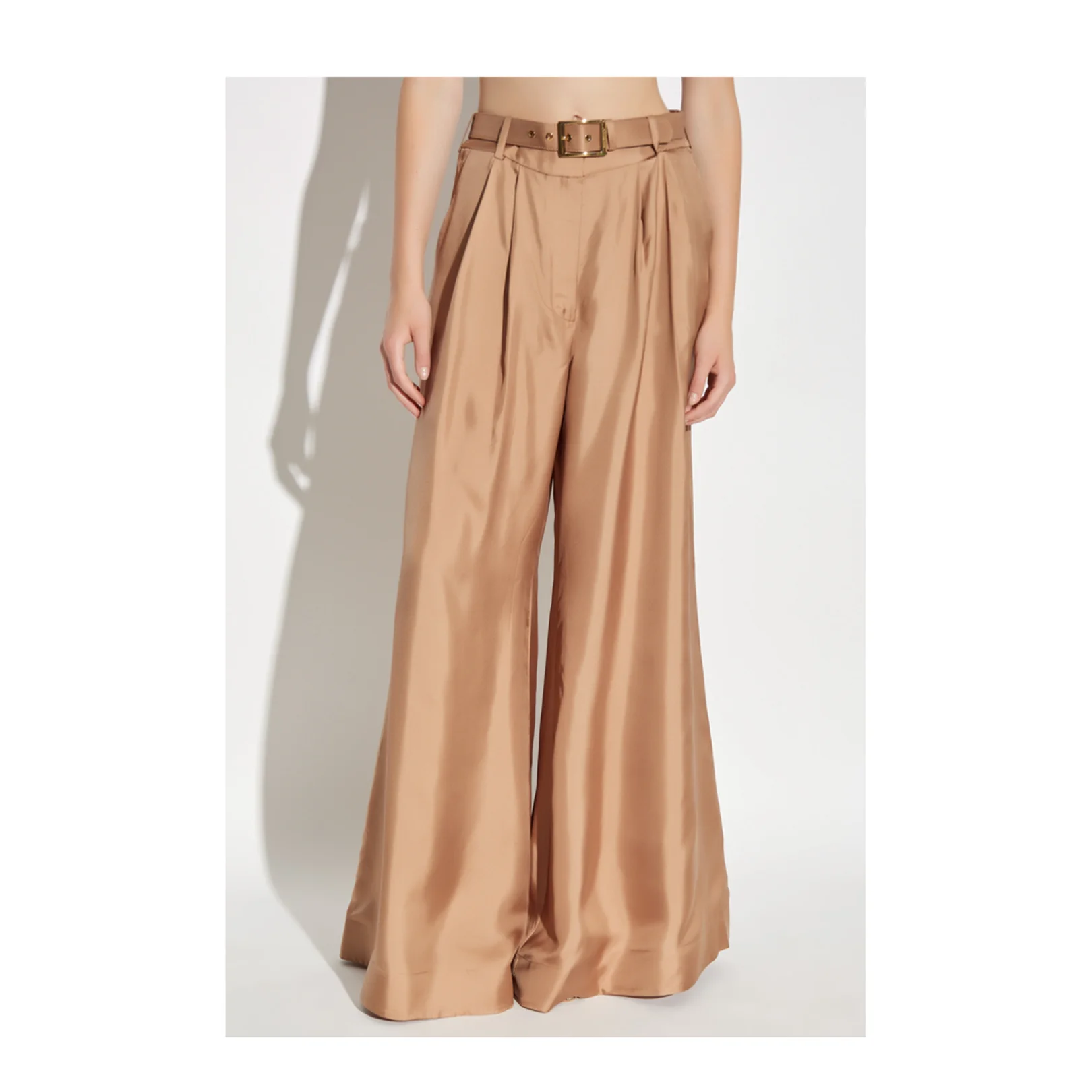 Silk Wide Leg Trousers Beige - Image 3