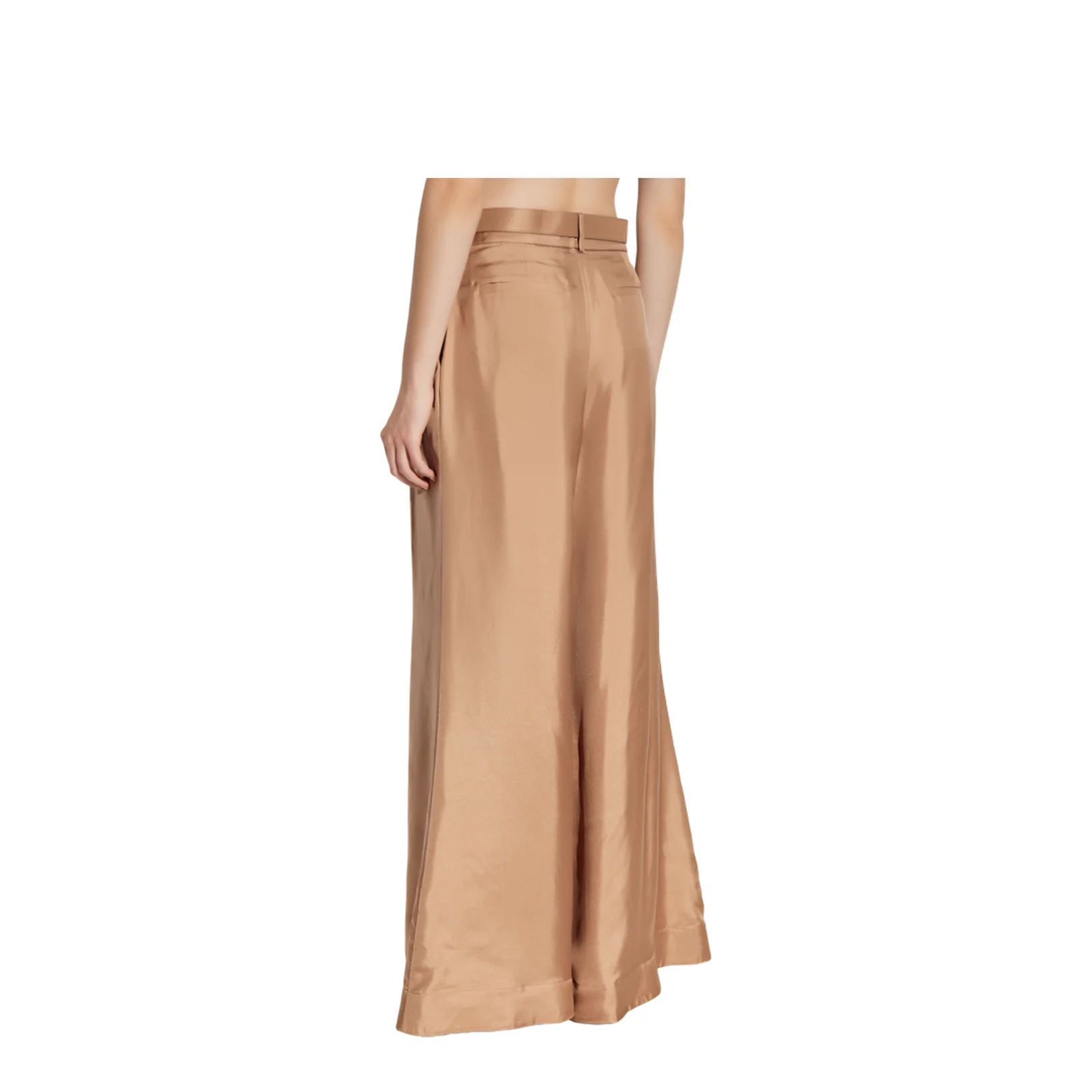 Silk Wide Leg Trousers Beige - Image 4