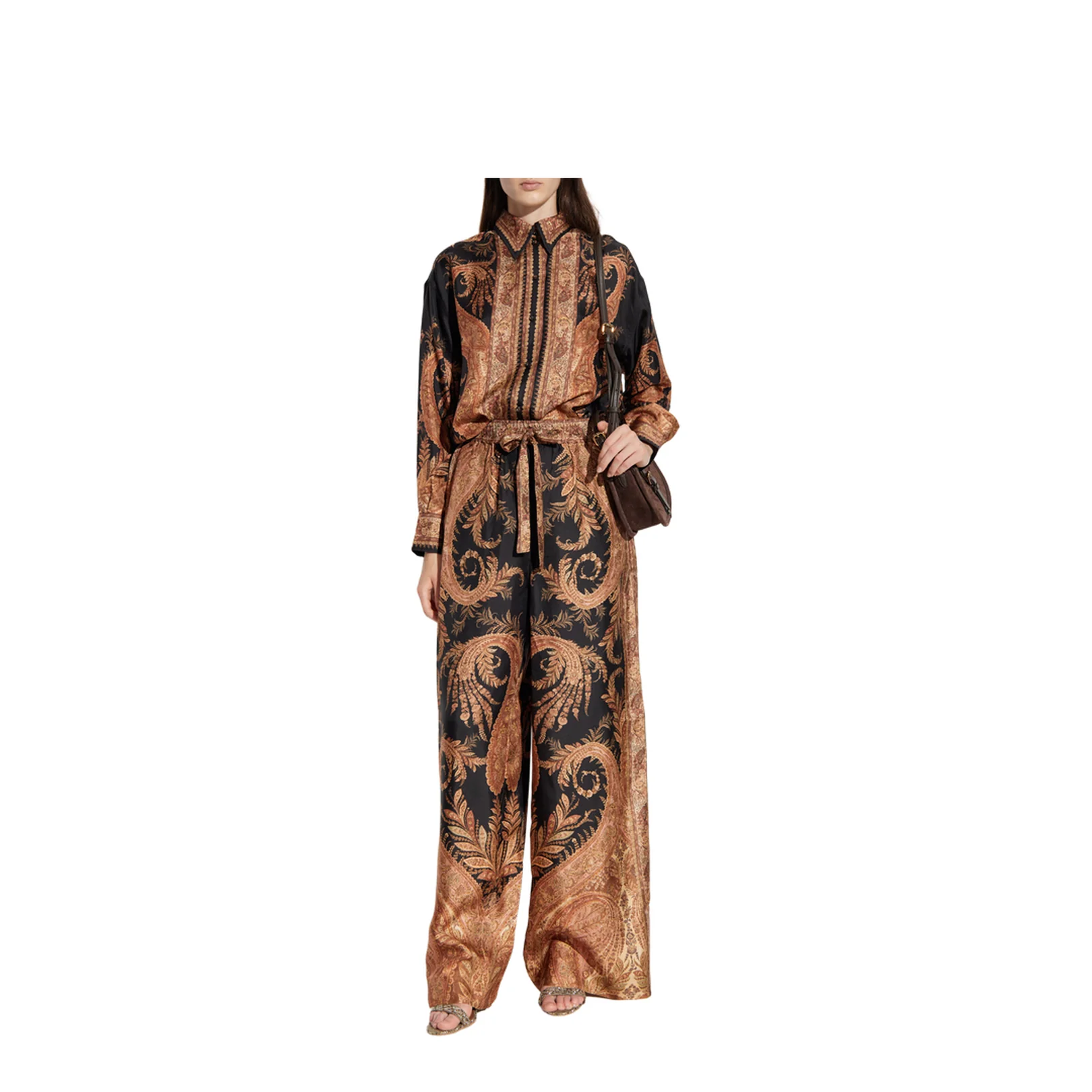 Silk Wide Leg Trousers Symmetrical Pattern - Image 2