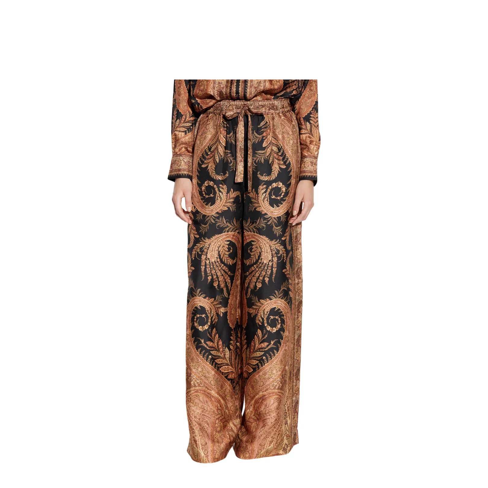 Silk Wide Leg Trousers Symmetrical Pattern - Image 3