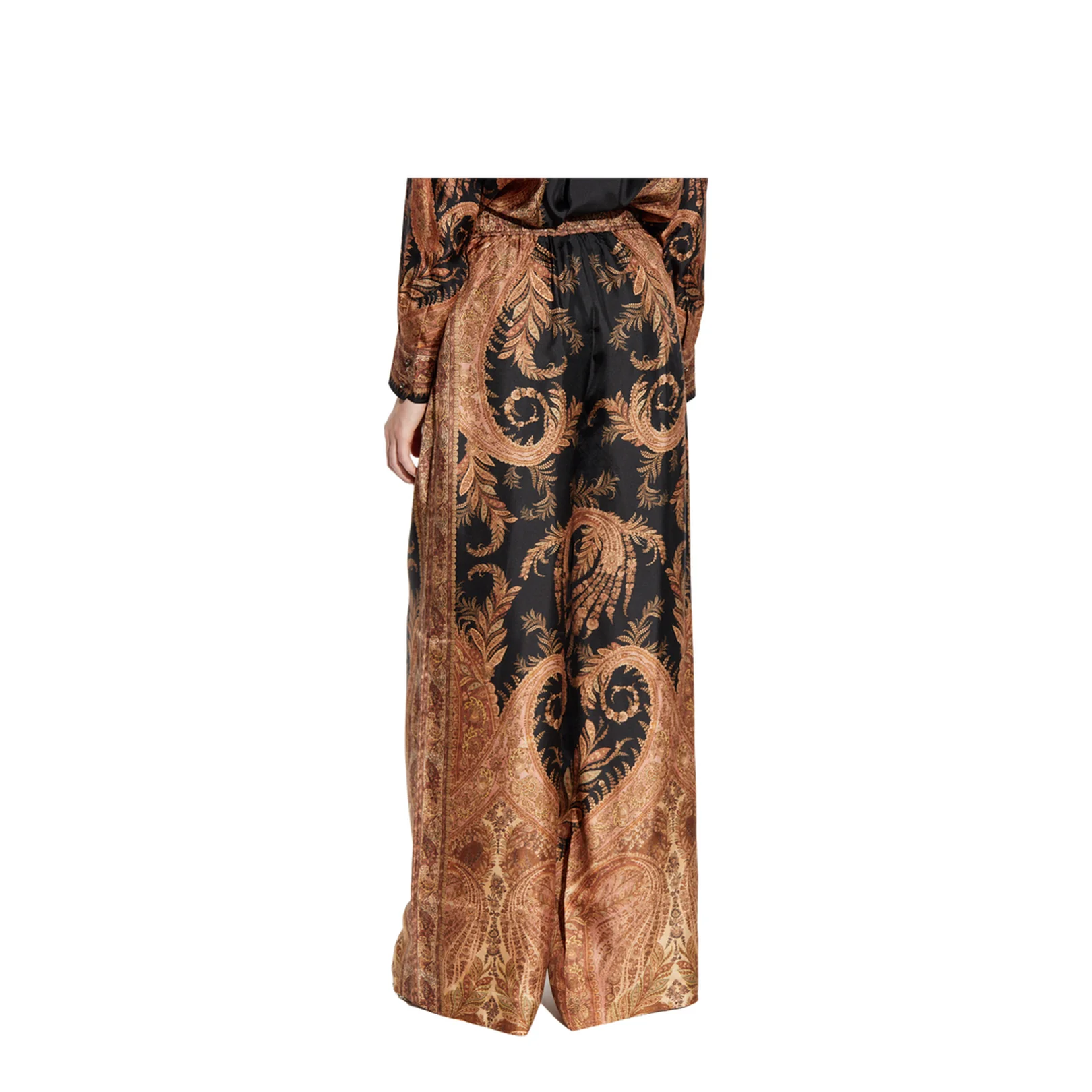 Silk Wide Leg Trousers Symmetrical Pattern - Image 4